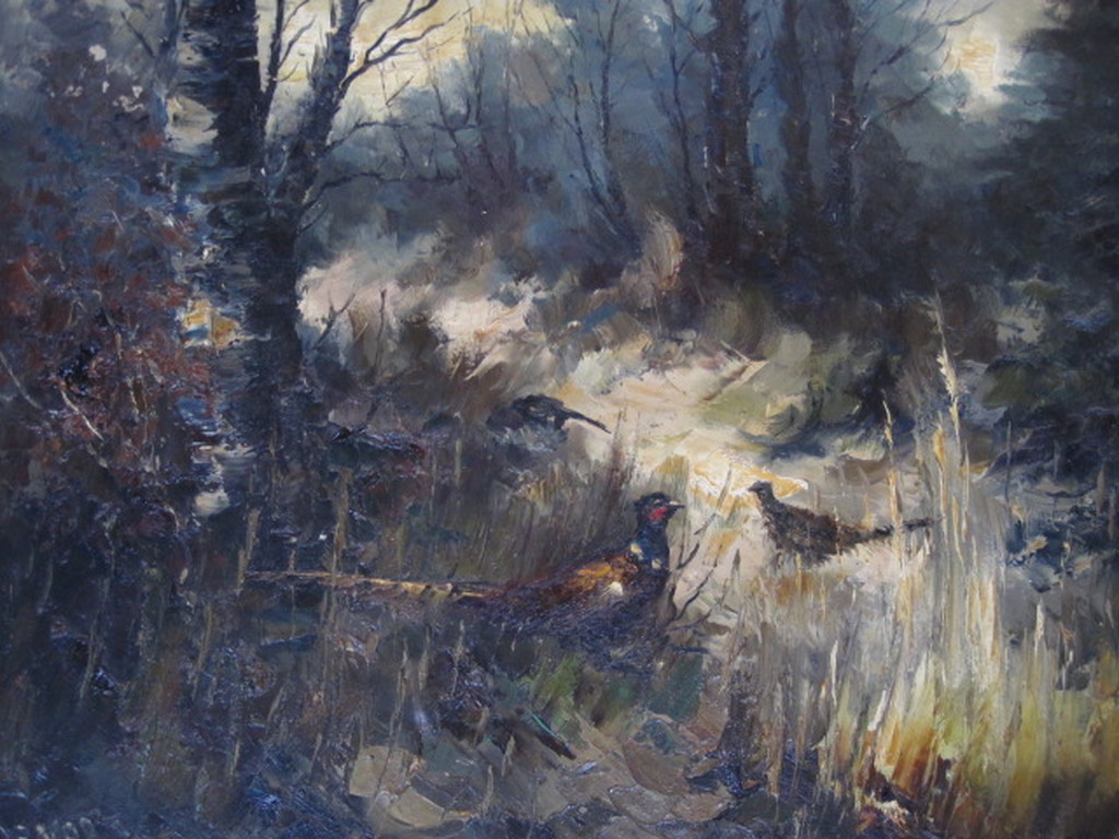 Indrukwekkend olieverf "Fazanten in winters bos" door John Bevort 1917-1996 kopen? Bied vanaf 1!