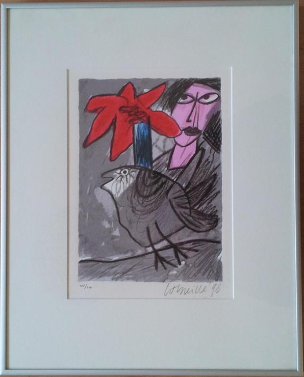 Corneille, zeefdruk "Fleur Rouge" S/N, ingelijst verkocht voor € 195!