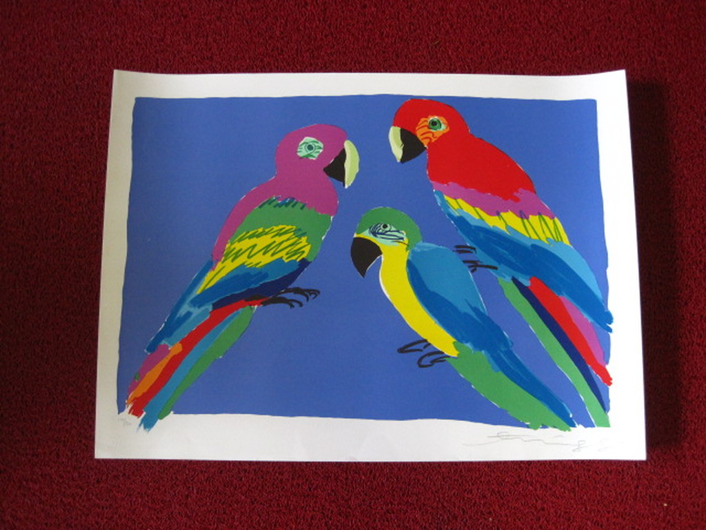 Gesigneerd kleurrijke originele 1981 Walasse Ting (1929-2010) Litho "Bird Talk"  kopen? Bied vanaf 1!
