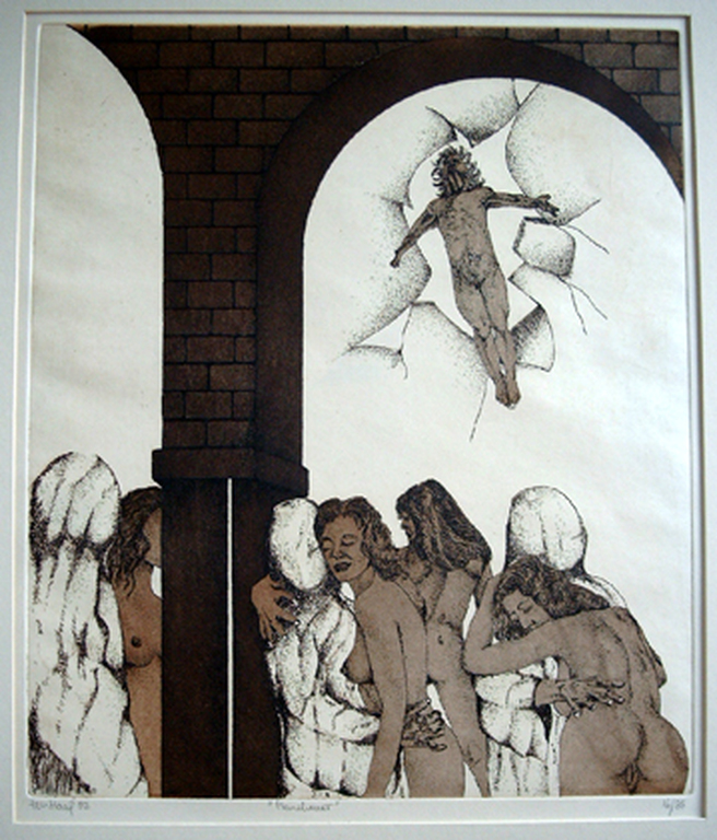 Dick ten Haaf, ets, Hemelvaart, 1982 verkocht voor € 40!