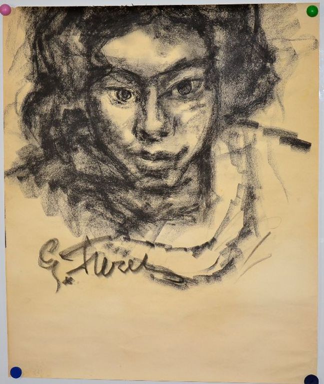 Gerard Fieret: Grote Houtskool tekening. Portret verkocht voor € 35!