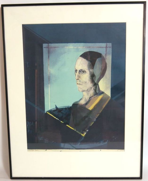 Grünnägel / Chris Buursen, litho op geschept papier: Mannenkop met kapje - ingelijst verkocht voor € 50!