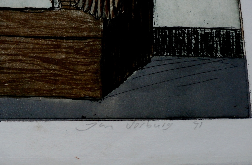 Jan Verburg - ets/aquatint - verdwijnnummer met bureau - 1991 - Aanbieding!!! kopen? Bied vanaf 75!