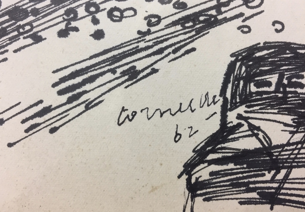 Corneille: Pentekening, Z.T. Landschap met figuren uit 1962! - Ingelijst kopen? Bied vanaf 600!