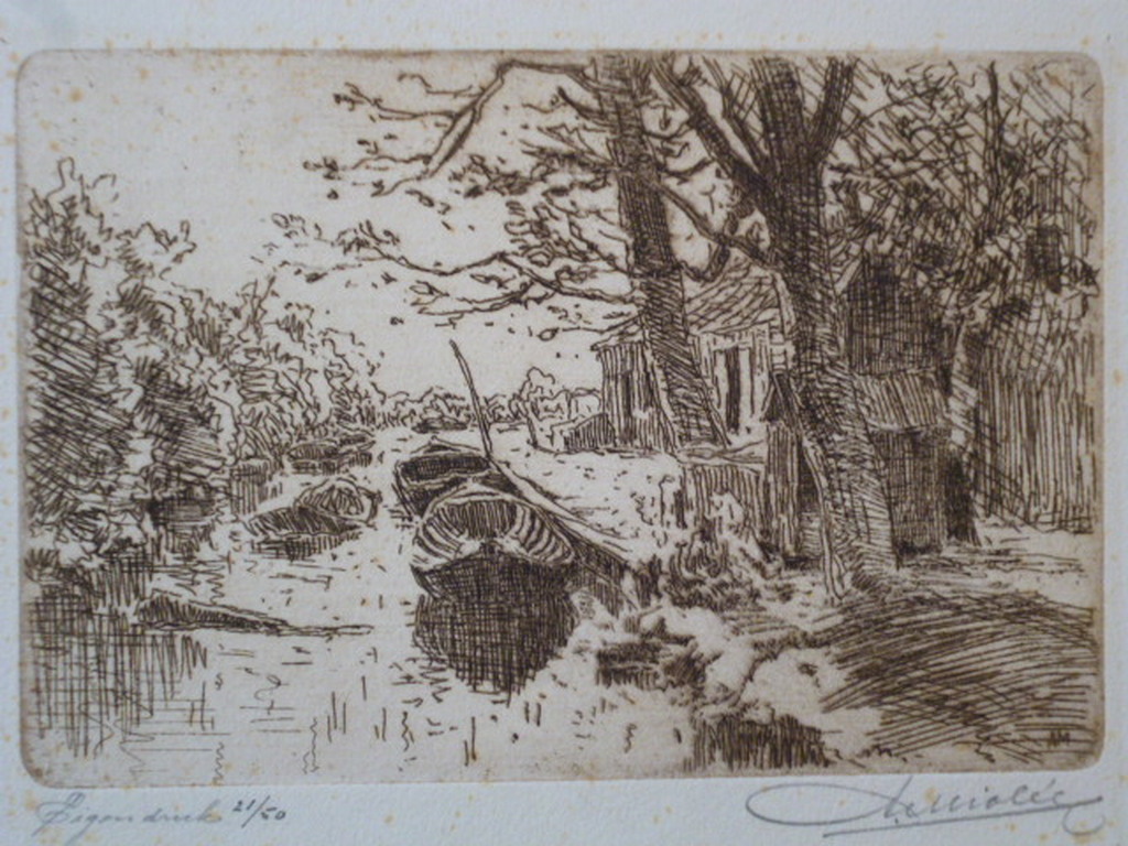 Adrianus Miolee - Adrianus Miolée - ets - Slootje te Overveen bij de Zijlweg (Haarlem) verkocht voor € 45!