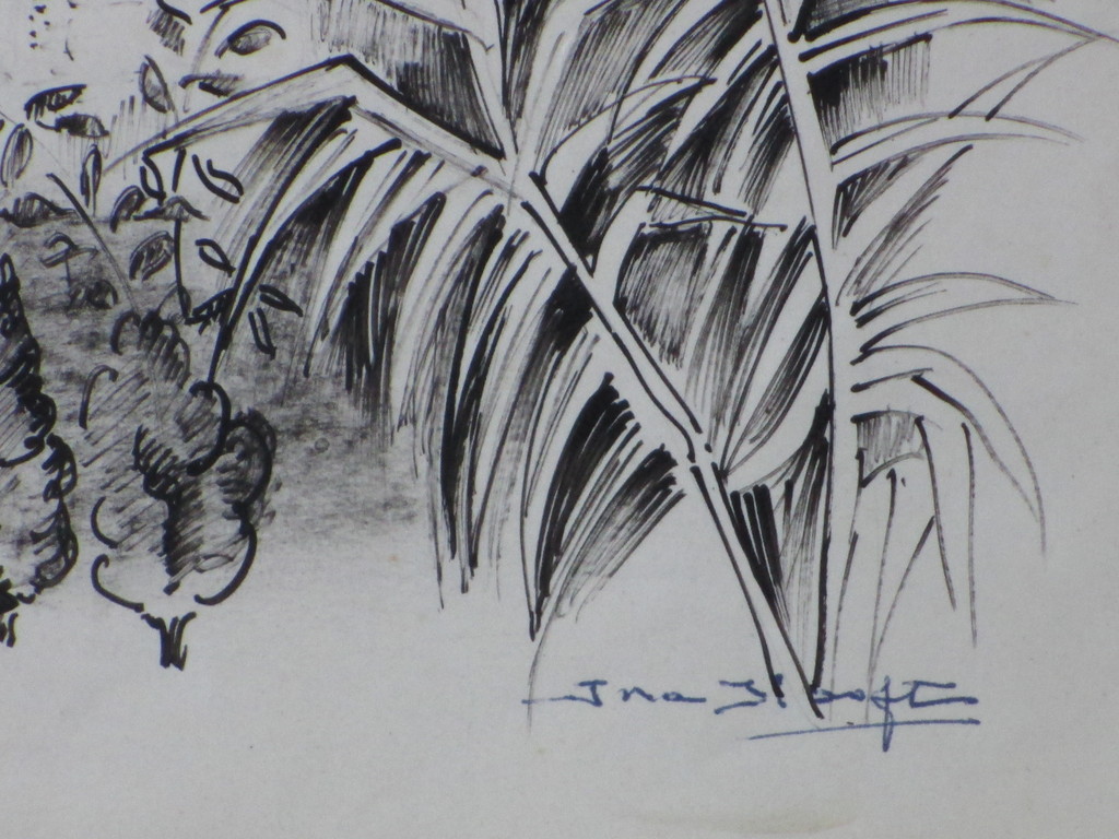 Ina Hooft, Gezicht op Mediterraan bergdorp, Inkttekening kopen? Bied vanaf 1!