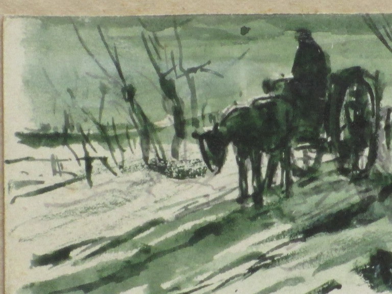 Jan van Essen, Boerenkar in de sneeuw, Inkttekening kopen? Bied vanaf 1!