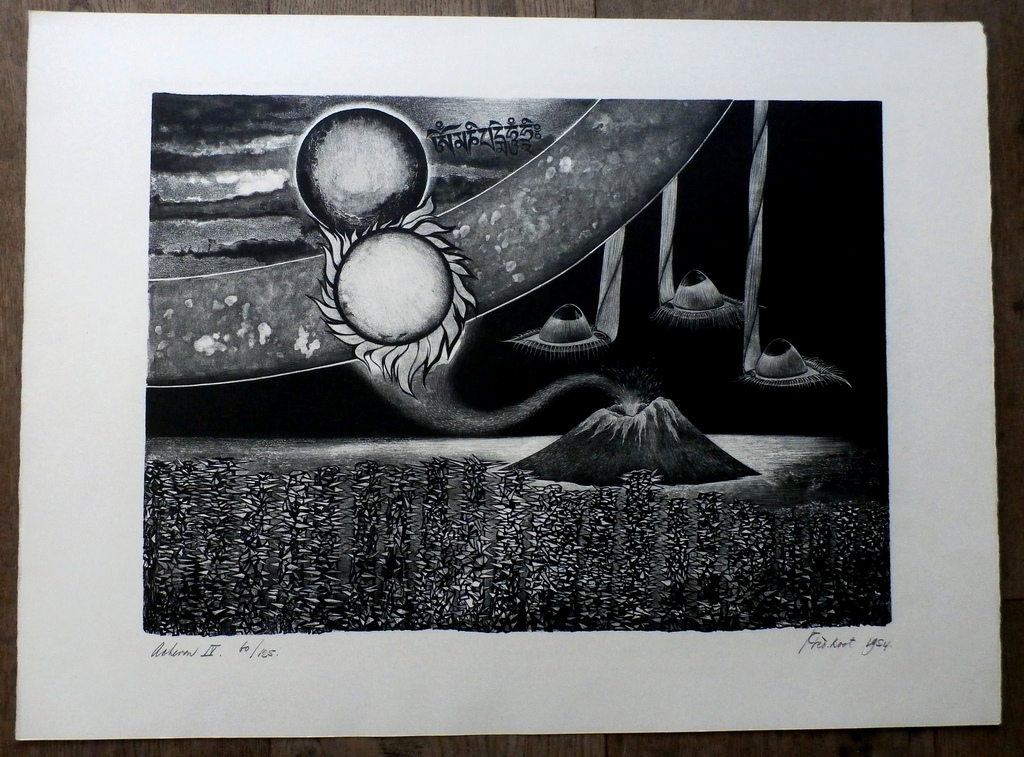 Fred Koot - Litho: Archeron IV  (Surrealistisch landschap)  - 1954 kopen? Bied vanaf 30!