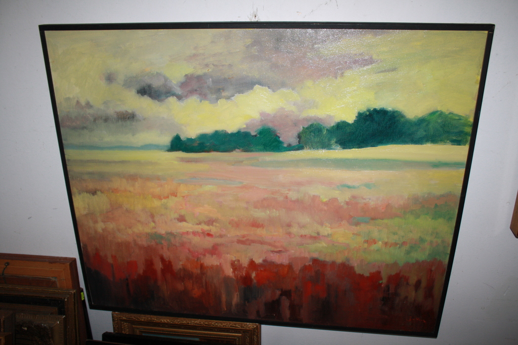 KLEURIG LANDSCHAP OLIEVERF GROOT  - JAAP v VEEN verkocht voor € 75!