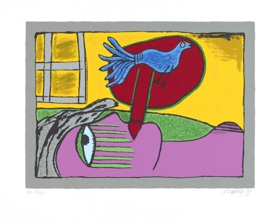 Corneille: Zeefdruk, Regard sur l’oiseau verkocht voor € 120!