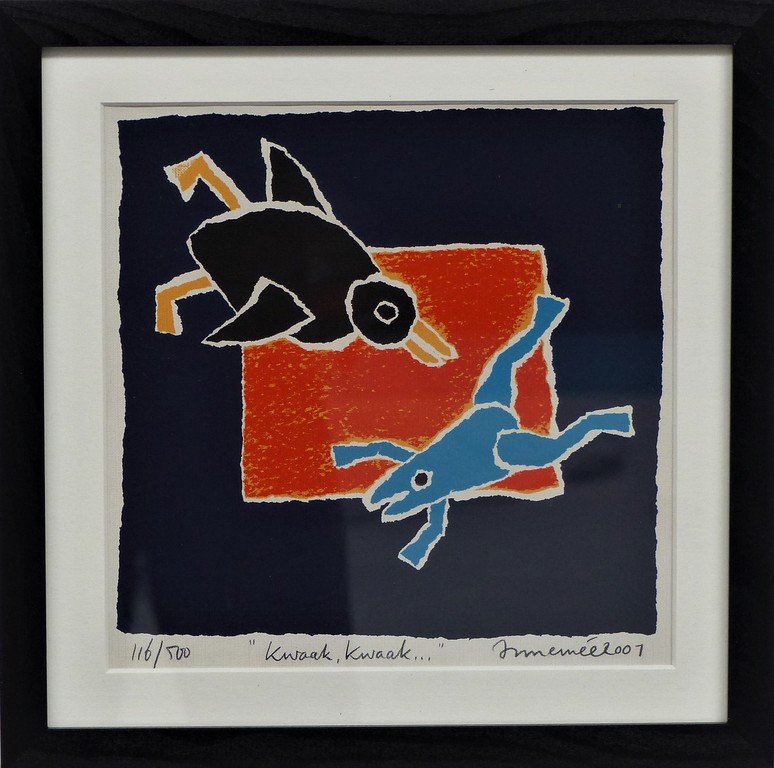 Hans Innemee,Zeefdruk op papier, Ingelijst,Handgesigneerd,Titel Kwaak Kwaak kopen? Bied vanaf 50!