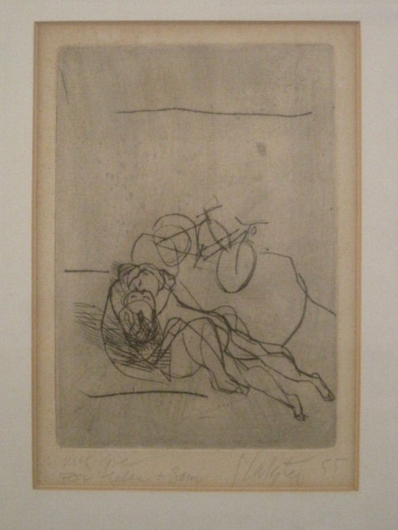 Zeldzame 1/9  Ger Lataster ets "verliefd stel met fiets" gesigneerd 1955  kopen? Bied vanaf 1!