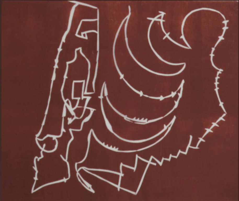 Wim Izaks: Lino op rijstpapier, Zonder titel (rood) kopen? Bied vanaf 1!