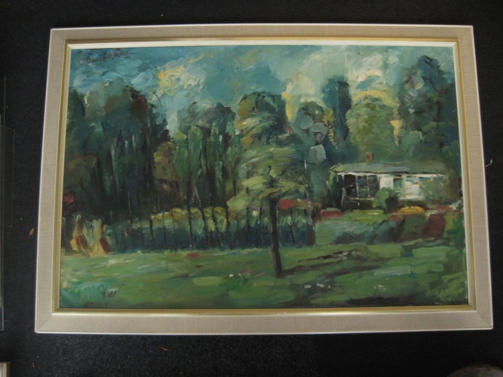 1229 GROOT 1965 expressionistisch olieverf "huis in bomenlandschap" gesigneerd  kopen? Bied vanaf 1!