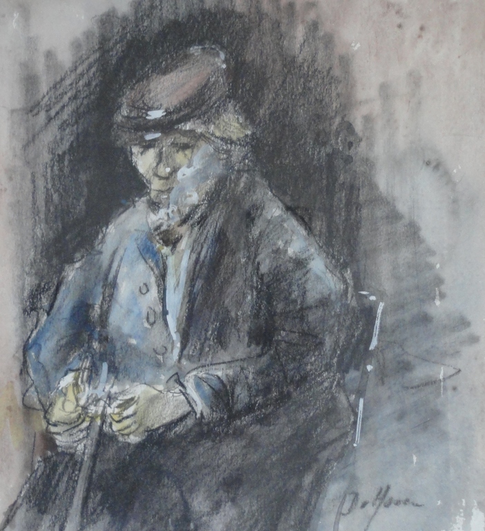D. van Hoven (pseudoniem J.H. Frese) - Rokende boer - aquarel kopen? Bied vanaf 1!