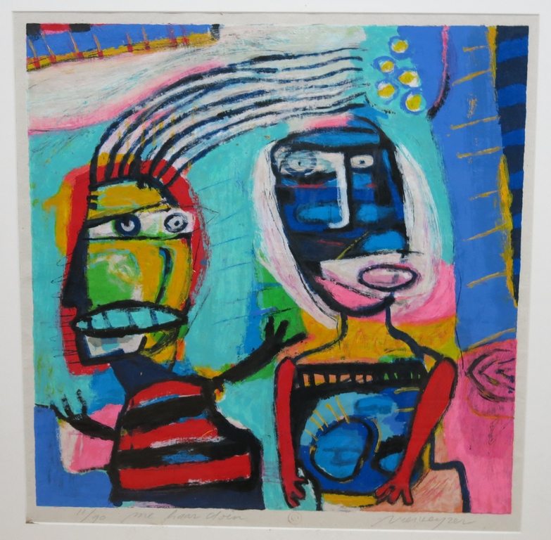 Henk Vierveijzer: Zeefdruk, Me haar doen - Ingelijst (groot) verkocht voor € 260!