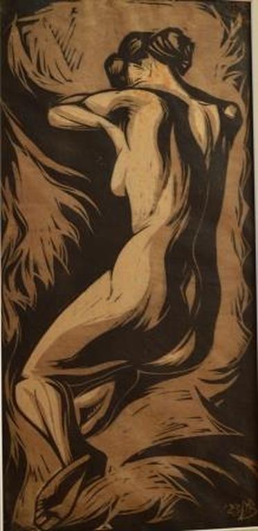 Meijer Bleekrode (+1943 Sobibor ) - naakt houtsnede op dun papier 40x20 - 1923 verkocht voor € 50!