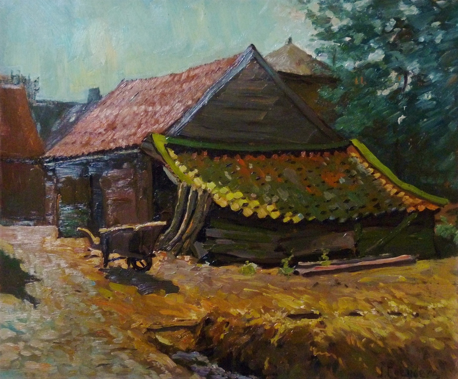 Joop Coenders: Olieverf op board 2x : Boerderij en Landschap met met molen kopen? Bied vanaf 275!