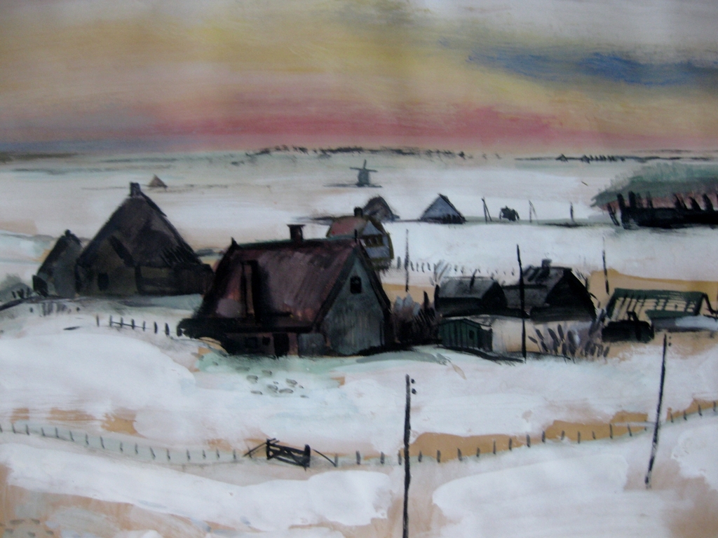 Court Veldkamp  - gemengde techniek op papier - Huizen in Landschap kopen? Bied vanaf 45!