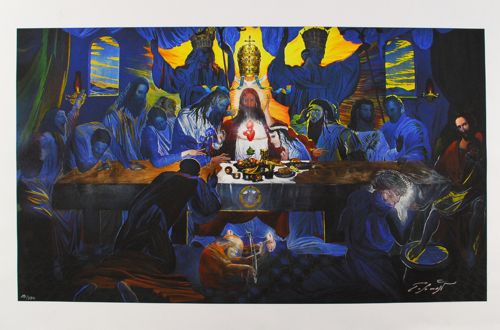 ERNST FUCHS - Kleuren Giclee op Doek - HET LAATSTE AVONDMAAL '' Handgesigneerd en Gedateerd 2012 - GROOT Formaat ! verkocht voor € 150!