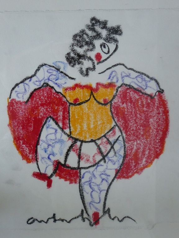 Heyboer, Can Can danseres rood en danseres blauw, krijttek. verkocht voor € 560!