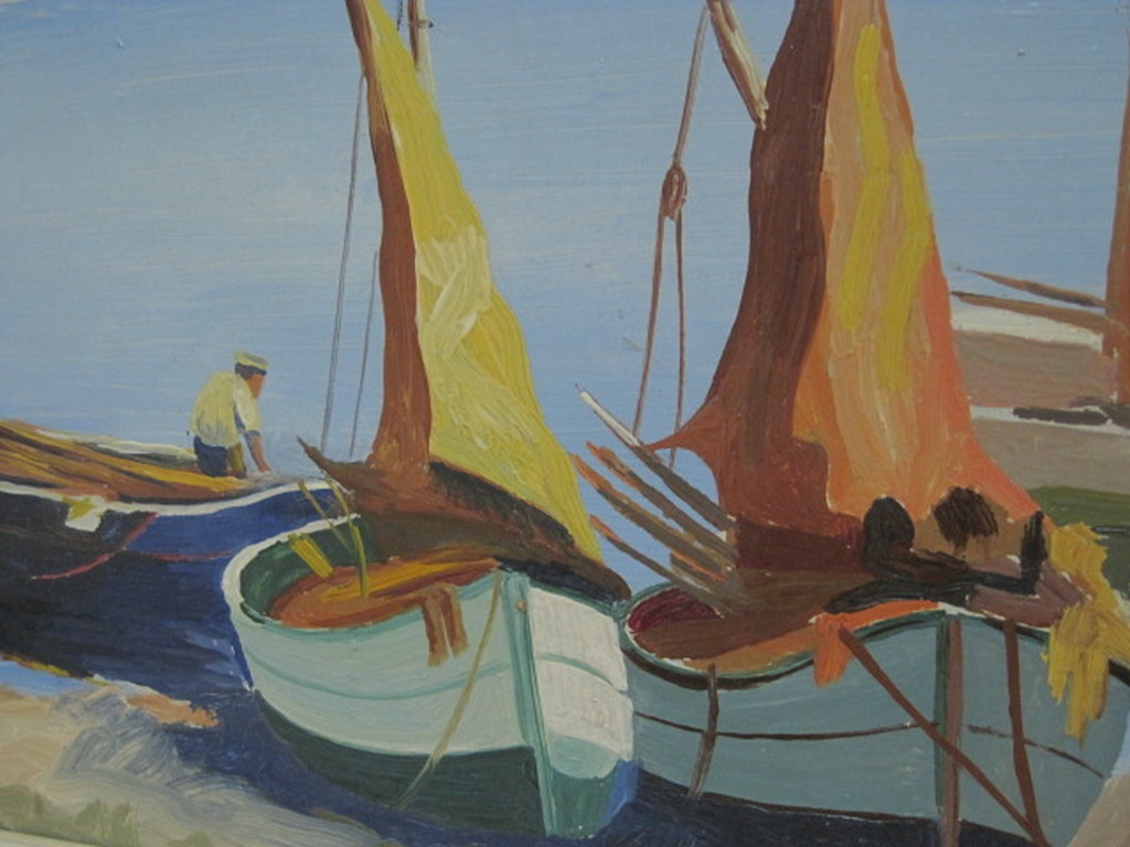  August SÖREN (1901-1978) olieverf "Mediterrane haven" gesigneerd  kopen? Bied vanaf 1!