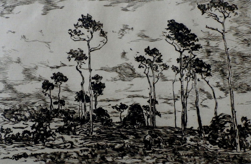 Willem de Zwart - ets: Houthakkers in het bos verkocht voor € 40!