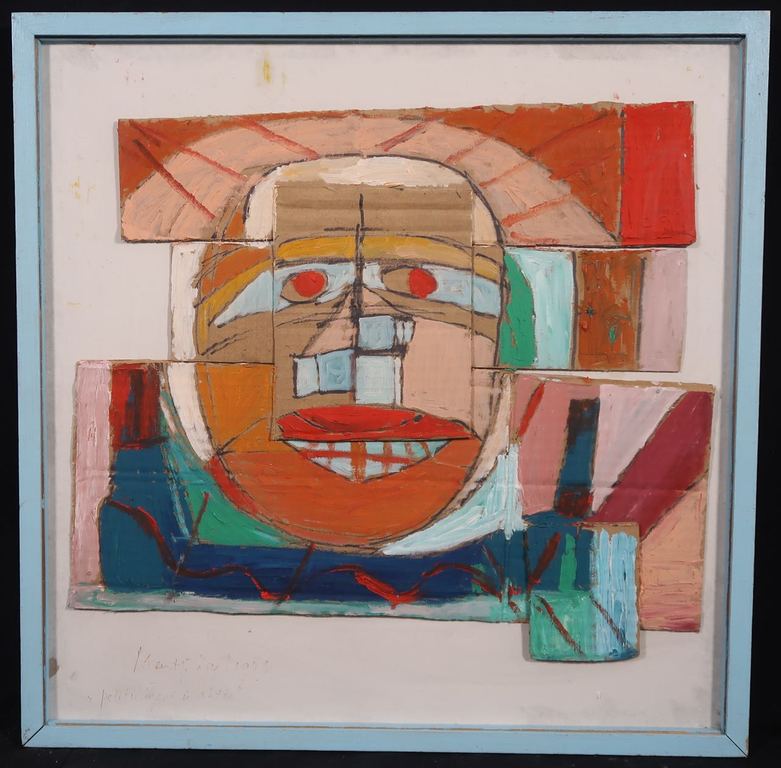 Meertje Kaal: Olieverf en collage op karton, Politieagent in aktie - Ingelijst kopen? Bied vanaf 1!