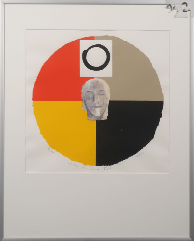 Harmen van der Tuin: Zeefdruk en Collage, Z.T. Kop in cirkel - Ingelijst kopen? Bied vanaf 1!
