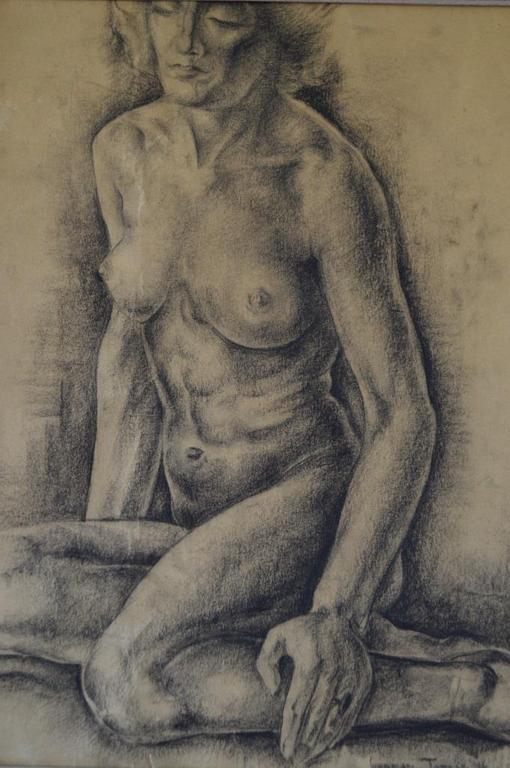 Herman Jansen (1911- ? ) zittend naakt met gesloten ogen 40 x 48, krijt - 1946 kopen? Bied vanaf 20!