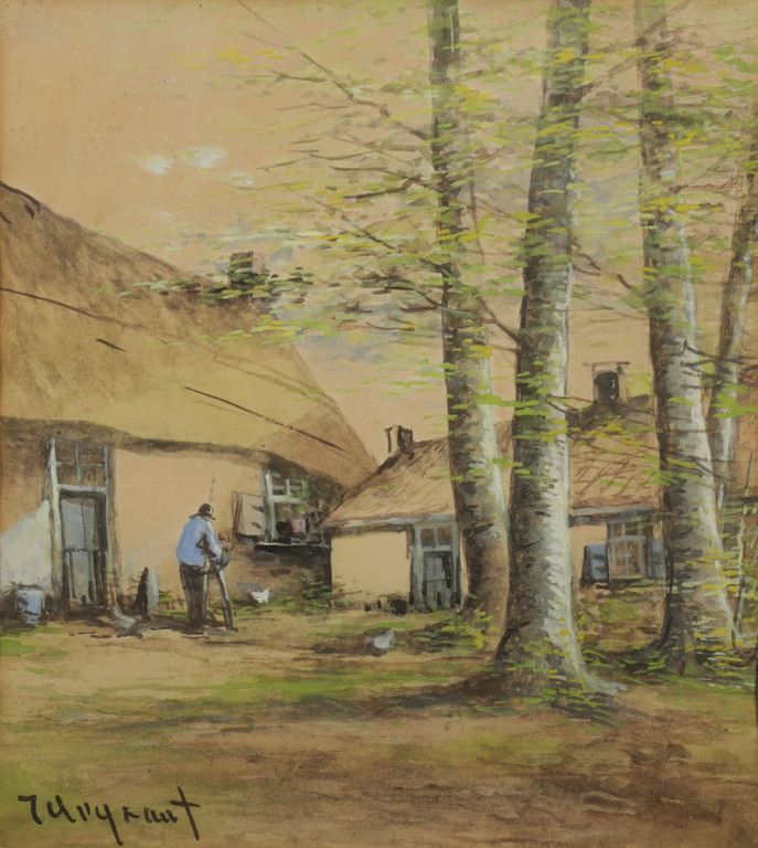 Onbekend gesigneerd: Aquarel, Boerderij - Ingelijst kopen? Bied vanaf 1!