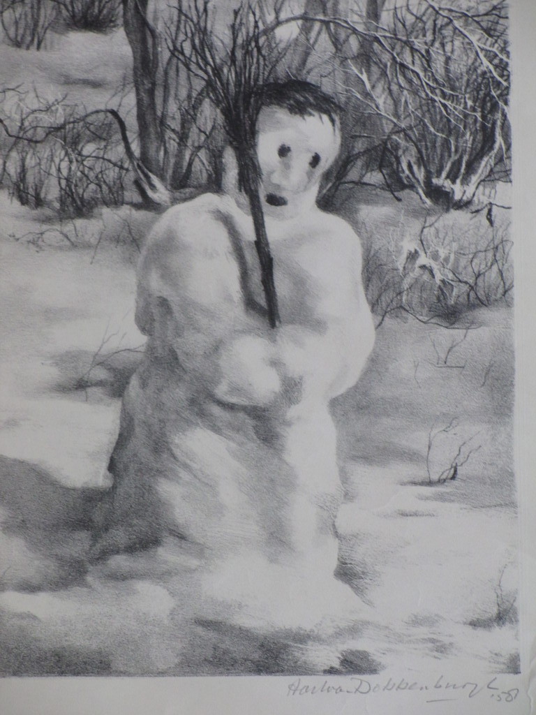 Aart van Dobbenburgh, Sneeuwpop, Litho 1958 kopen? Bied vanaf 1!