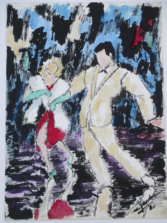 Wim Jurcka, Dansers in Brittania Vlissingen, Gemengde techniek verkocht voor € 70!