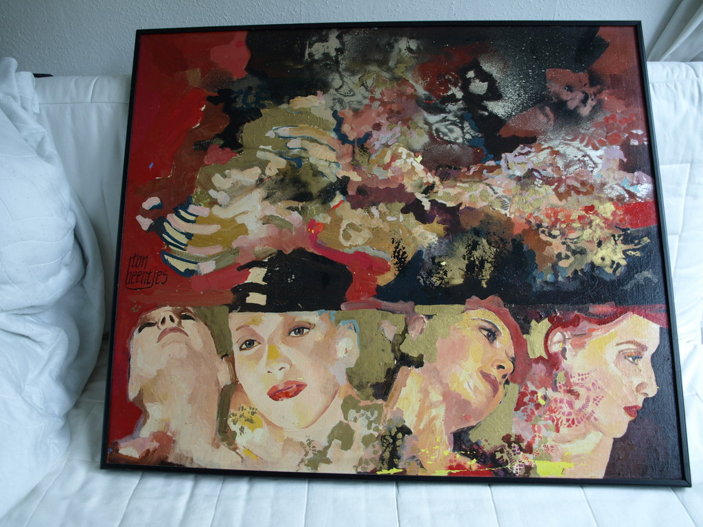 Ton Beentjes : Acryl op doek – 4 Vrouwen – Gesigneerd en ingelijst – ca 1995 kopen? Bied vanaf 250!