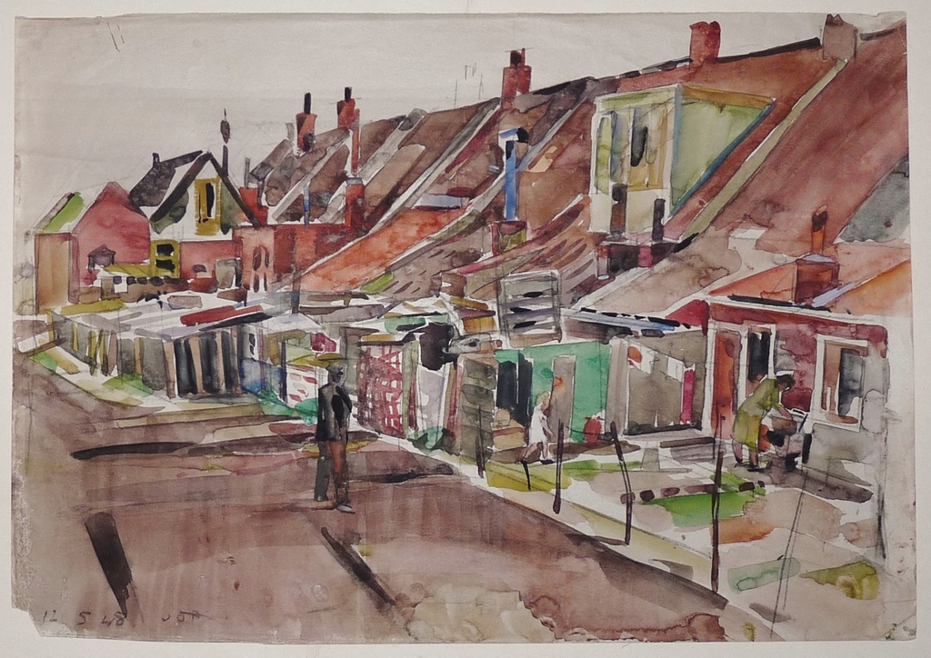 Jan Gerrit Jordens: Aquarel, Huizen met achterplaatsjes kopen? Bied vanaf 300!