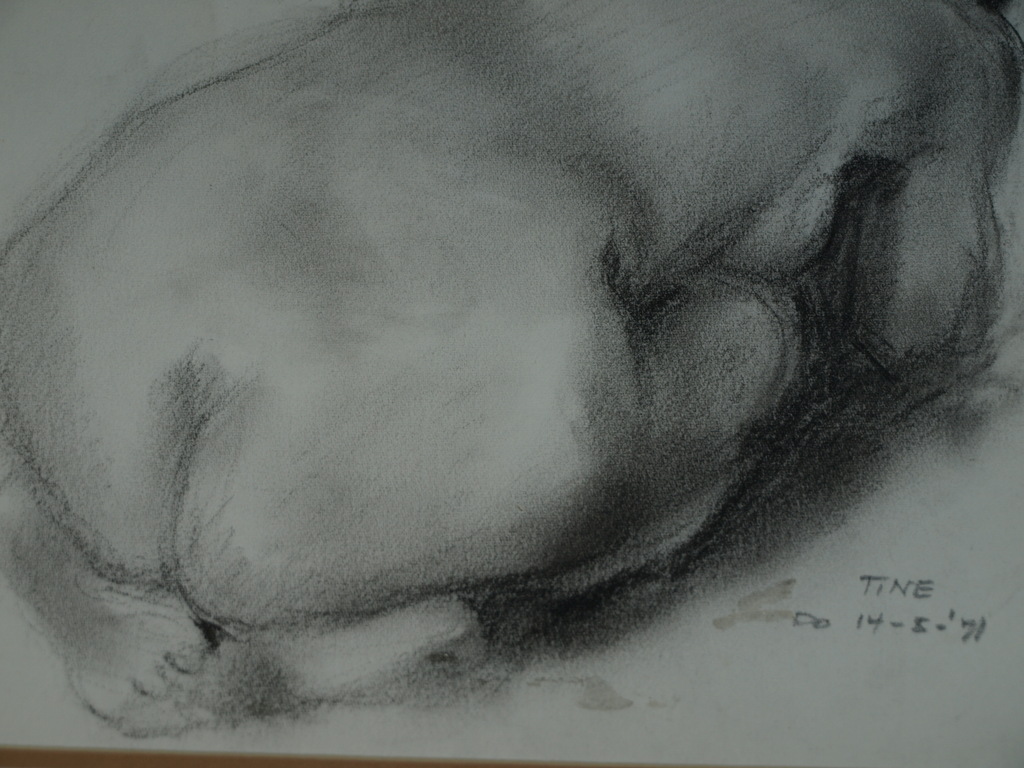 Tine : Tekening – Vrouwelijk naakt – Gesigneerd en ingelijst - 1971 kopen? Bied vanaf 1!