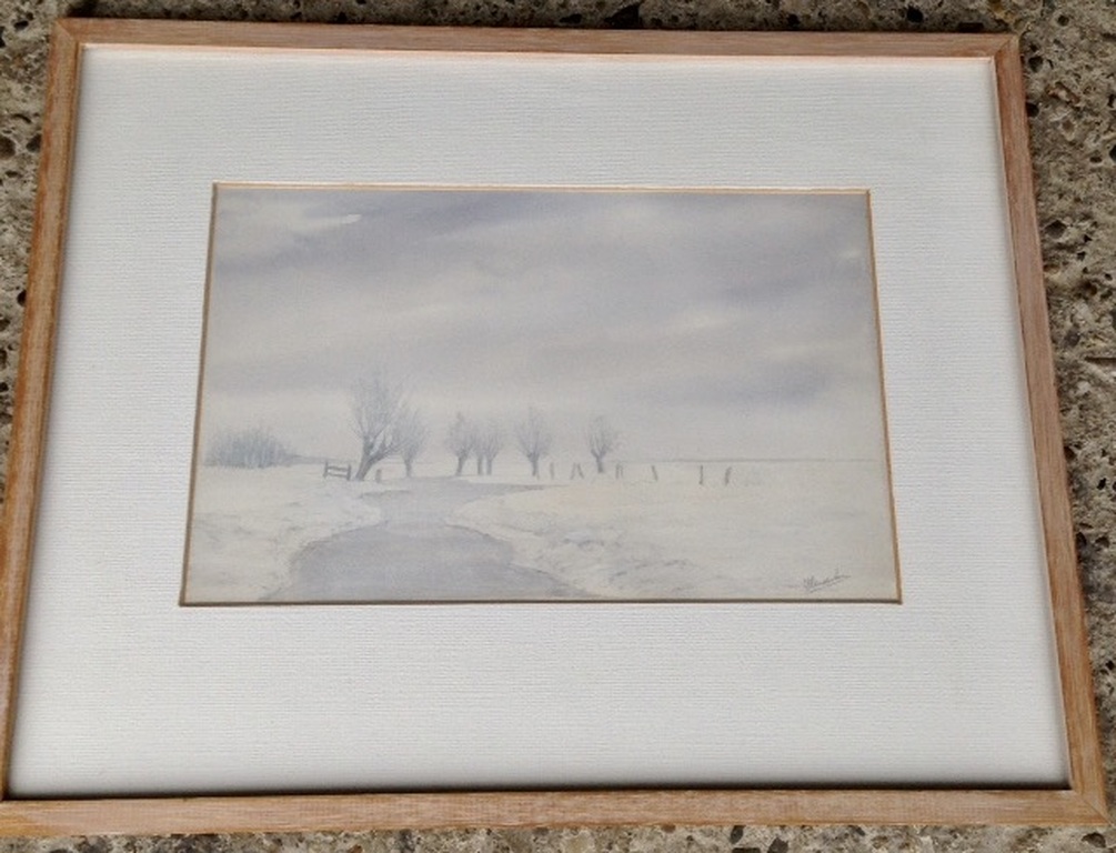 Gert Hendriksen 1922 - 1993- aquarel van winterlandschap 47 X 37 cm = gesigneerd kopen? Bied vanaf 25!