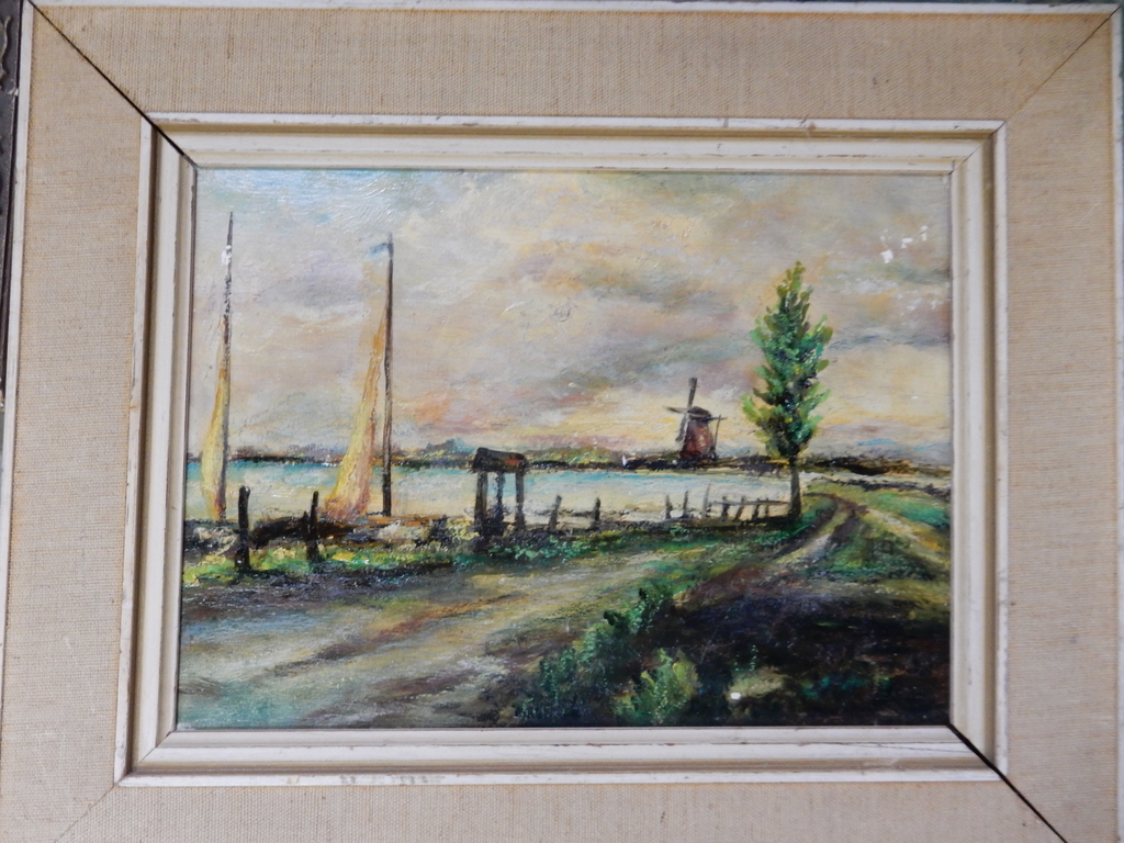 Oud olieverfschilderij boerderij met kippen - daarbij 19 stuks - gesigneerd kopen? Bied vanaf 1!