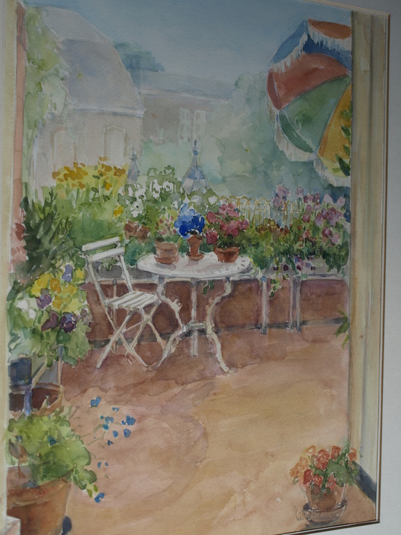 Rie van Goor – Aquarel – Balcon van Marjolijn - Gesigneerd – 1989  verkocht voor € 65!