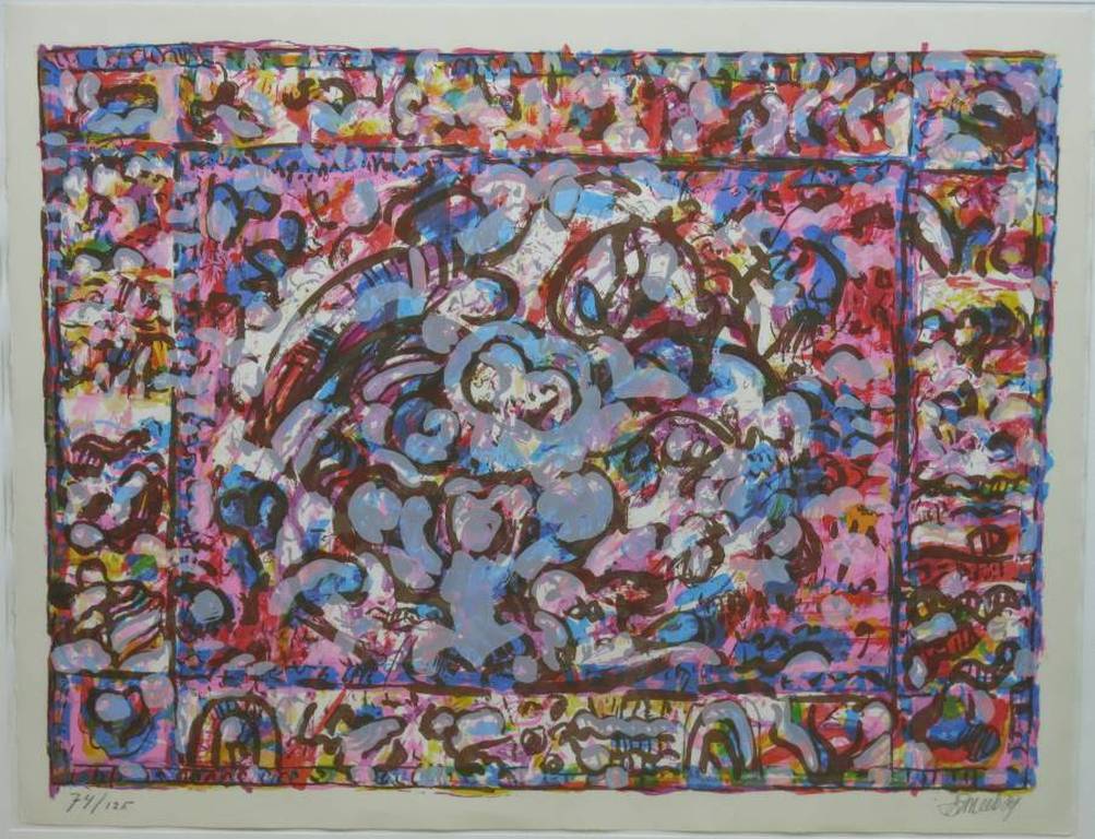 Frans Smeets: Zeefdruk, Kleurrijke compositie - Ingeliijst verkocht voor € 50!