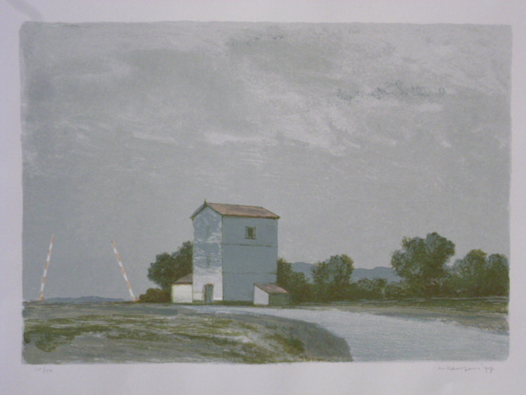 Mart Kempers - kleurenlitho - Spoorbomen bij huis verkocht voor € 40!