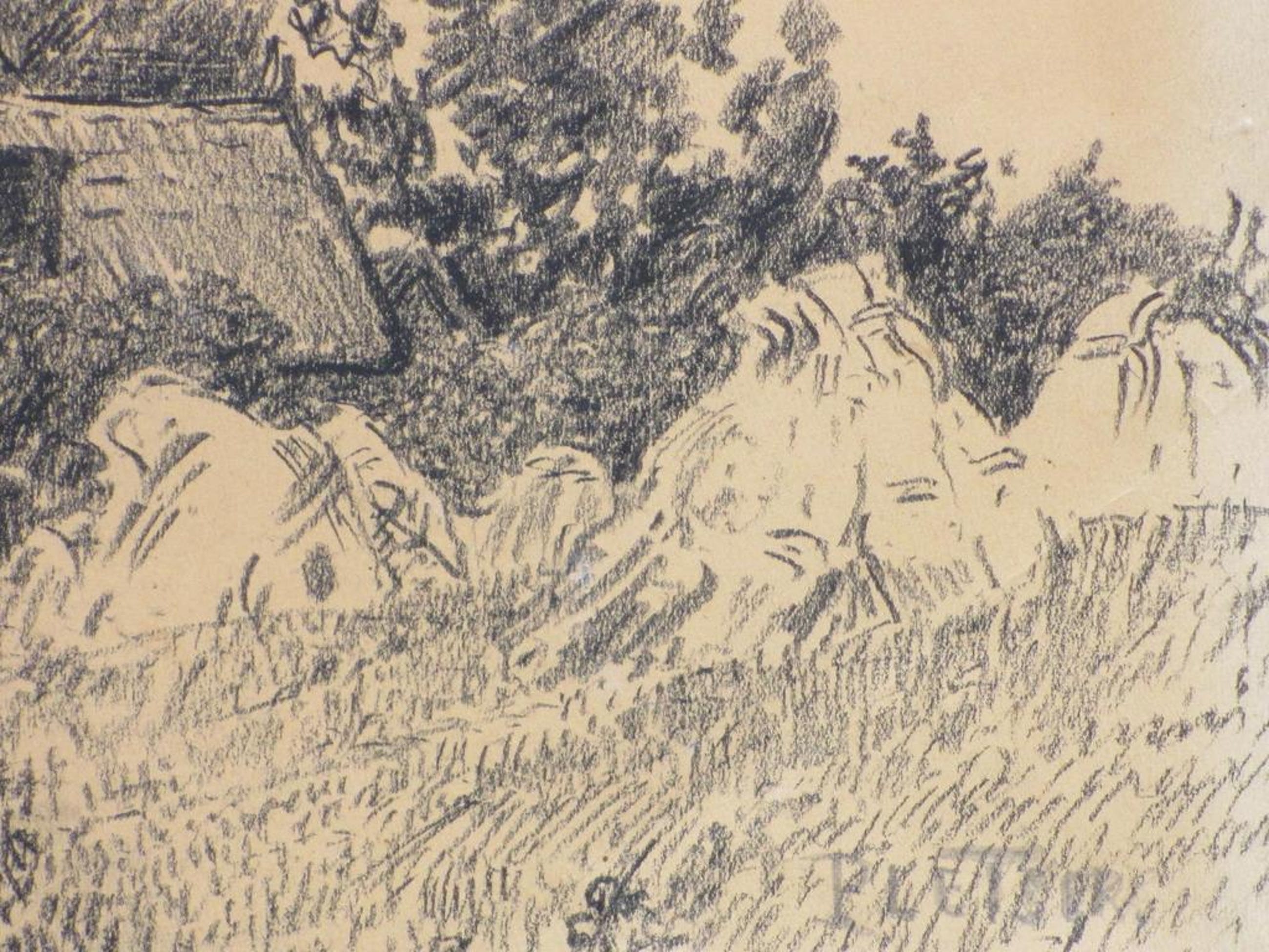 George Pletser George Pletser Boerderij Met Hooioppers Tekening george-pletser-george-pletser-boerderij-met-hooioppers-tekening