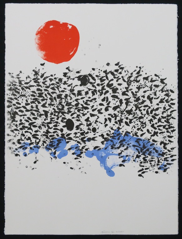 Jef Diederen: Litho, Zonder titel (rode zon) verkocht voor € 35!