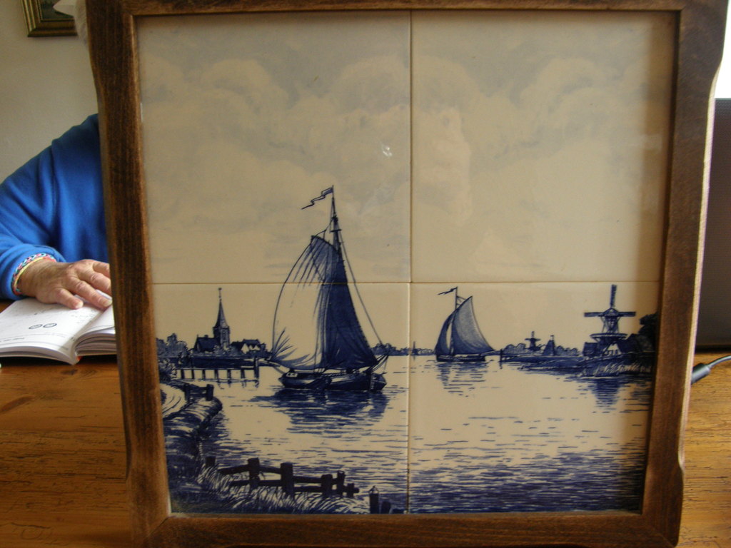 tableau vier tegels en voorstellende tjalken nabij het dorp Grou kopen? Bied vanaf 20!