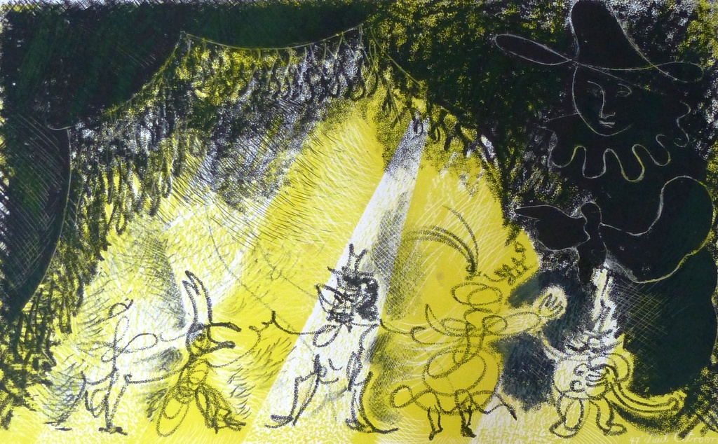 Paul Citroen, kleurenlitho: figuren op toneel, 1947, handgesigneerd kopen? Bied vanaf 100!