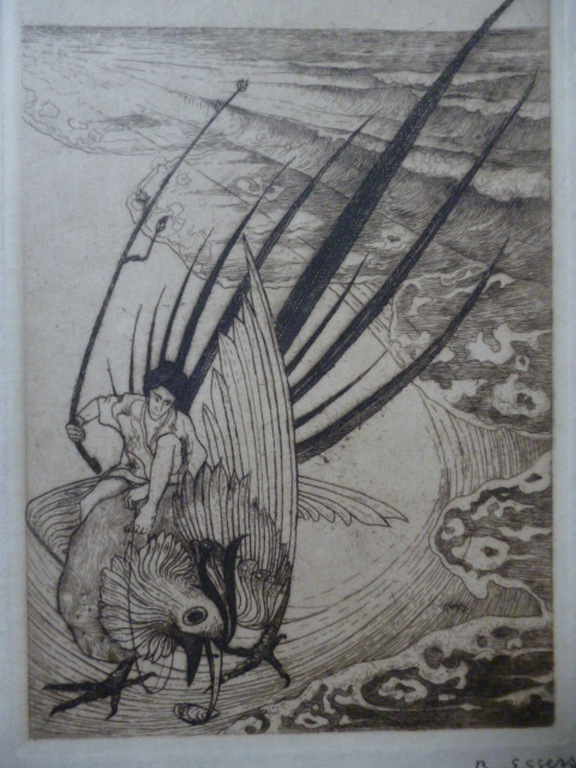 Bernard Essers - ets - Man op vogel boven het strand kopen? Bied vanaf 35!