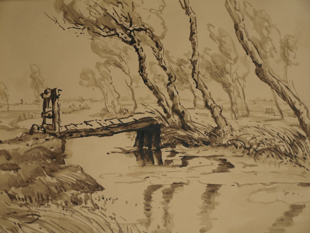 Toon de Jong : Aquarel , Landschap - gesigneerd & ingelijst - ca. 1940 verkocht voor € 65!