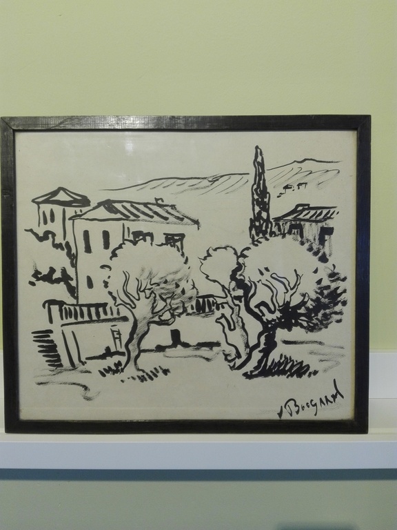 Impressionistische tekening, inkt op papier, dorpsgezicht met bomen kopen? Bied vanaf 1!