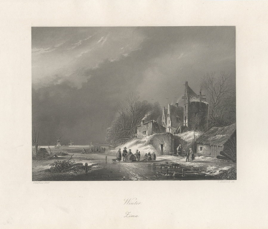 Andreas Schelfhout "Winterlandschap" omstreeks 1850 - Mooie antieke gravure kopen? Bied vanaf 25!