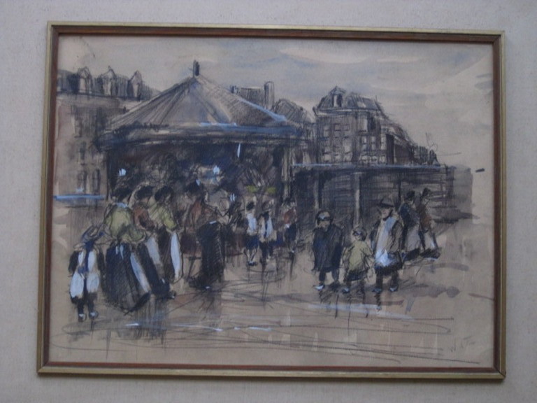 Mooie oude aquarel "Kermis op Oostenburgereiland Amsterdam" omstreeks 1900 verkocht voor € 230!